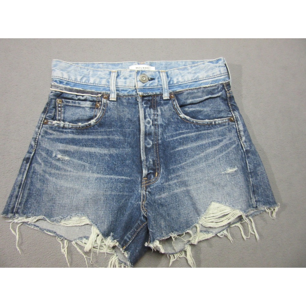 Moussy Vintage Denim Shorts Womens 29 Blue Distressed Two Tone High Rise